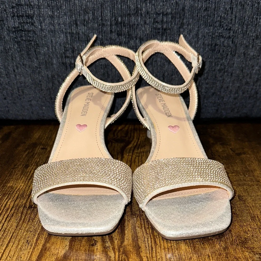 Steve Madden Kids J-Skyla Rhinestone Heeled Sandals Metallic Silver size - K3